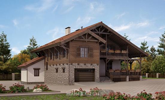 255-002-Л Проект двухэтажного дома с мансардой и гаражом, большой загородный дом из бризолита Кемь | Проекты домов от House Expert