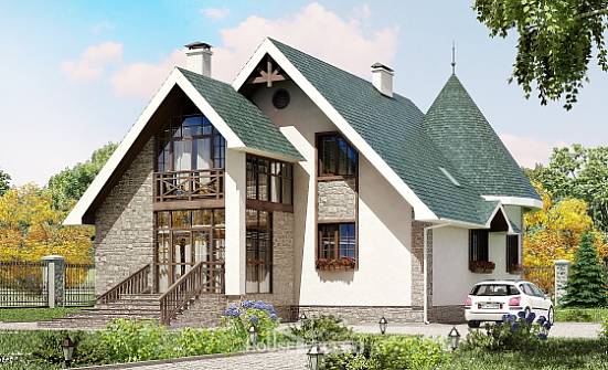170-003-Л Проект двухэтажного дома с мансардным этажом, бюджетный дом из пеноблока Лахденпохья | Проекты домов от House Expert