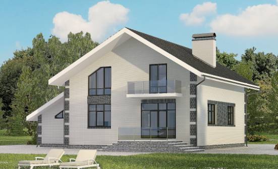 180-001-П Проект двухэтажного дома с мансардой, гараж, экономичный коттедж из пеноблока Петрозаводск | Проекты домов от House Expert
