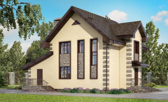 160-004-П Проект двухэтажного дома и гаражом, простой загородный дом из блока Лахденпохья | Проекты домов от House Expert