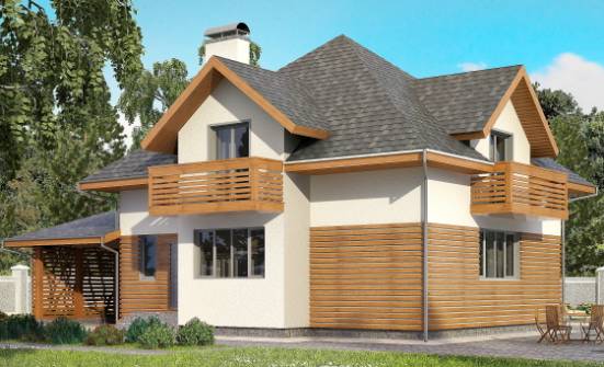 155-004-П Проект двухэтажного дома с мансардой, гараж, уютный домик из газосиликатных блоков Лахденпохья | Проекты домов от House Expert