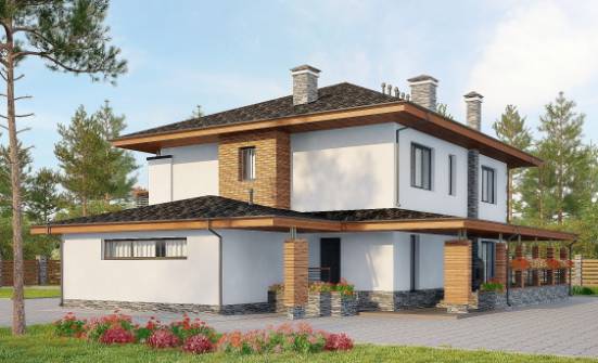 305-001-П Проект двухэтажного дома и гаражом, классический дом из бризолита Петрозаводск | Проекты домов от House Expert