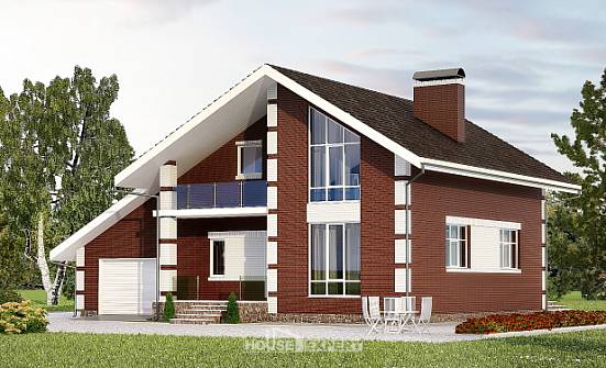 180-001-Л Проект двухэтажного дома мансардный этаж и гаражом, бюджетный дом из поризованных блоков Сегежа | Проекты домов от House Expert