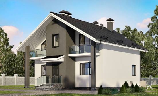 150-005-Л Проект двухэтажного дома с мансардным этажом, бюджетный коттедж из пеноблока Олонец | Проекты домов от House Expert