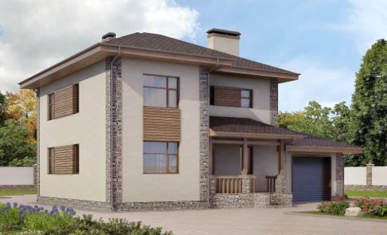 185-004-П Проект двухэтажного дома и гаражом, классический домик из керамзитобетонных блоков Суоярви | Проекты домов от House Expert
