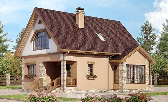 140-002-П Проект двухэтажного дома с мансардным этажом, небольшой домик из газосиликатных блоков Питкяранта | Проекты домов от House Expert
