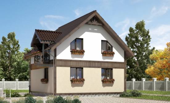 105-001-П Проект двухэтажного дома мансардой, небольшой коттедж из газобетона Лахденпохья | Проекты домов от House Expert