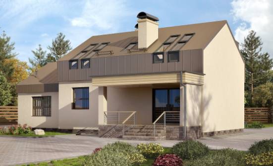 150-015-Л Проект двухэтажного дома с мансардой и гаражом, красивый домик из блока Кондопога | Проекты домов от House Expert