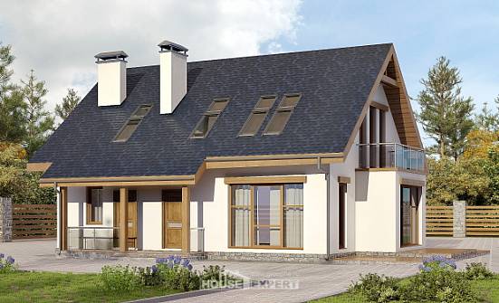 155-012-П Проект двухэтажного дома мансардой, экономичный загородный дом из керамзитобетонных блоков Кондопога | Проекты домов от House Expert