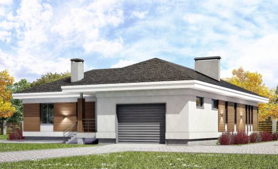 165-001-П Проект одноэтажного дома, гараж, бюджетный коттедж из арболита Кемь | Проекты одноэтажных домов от House Expert