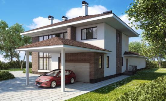 340-001-П Проект двухэтажного дома и гаражом, большой коттедж из кирпича Сегежа | Проекты домов от House Expert