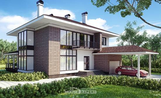 340-001-П Проект двухэтажного дома и гаражом, большой коттедж из кирпича Сегежа | Проекты домов от House Expert