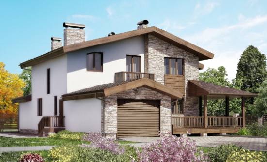 220-001-П Проект двухэтажного дома с мансардным этажом и гаражом, простой домик из газосиликатных блоков Сегежа | Проекты домов от House Expert