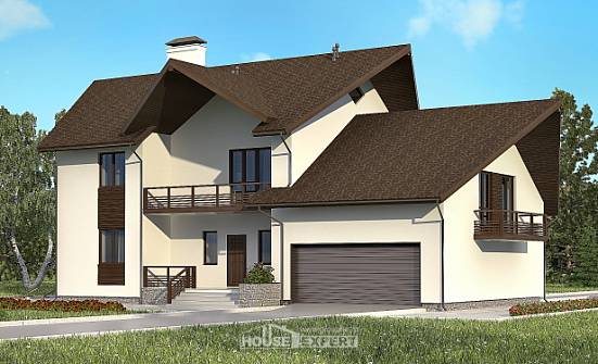 300-002-П Проект двухэтажного дома мансардой, гараж, большой дом из теплоблока Олонец | Проекты домов от House Expert
