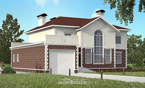 380-001-Л Проект двухэтажного дома и гаражом, классический коттедж из кирпича Лахденпохья | Проекты домов от House Expert