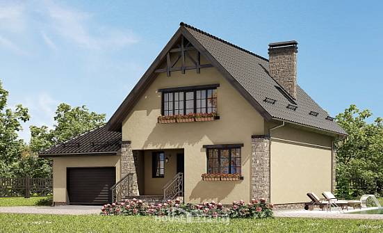 160-005-Л Проект двухэтажного дома мансардой, гараж, скромный дом из пеноблока Олонец | Проекты домов от House Expert