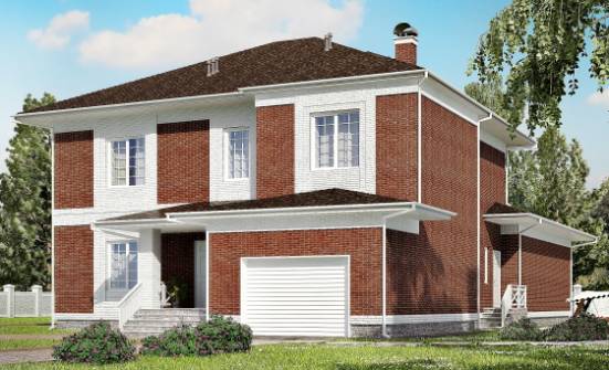 315-001-П Проект двухэтажного дома и гаражом, огромный коттедж из кирпича Олонец | Проекты домов от House Expert