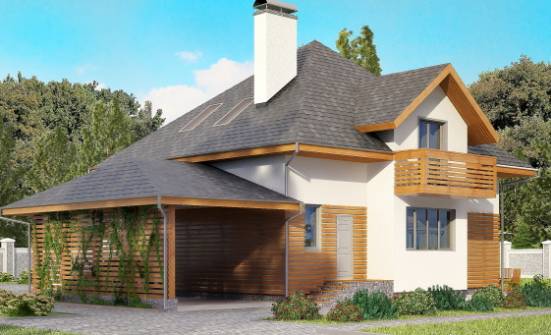 155-004-П Проект двухэтажного дома с мансардой, гараж, уютный домик из газосиликатных блоков Лахденпохья | Проекты домов от House Expert