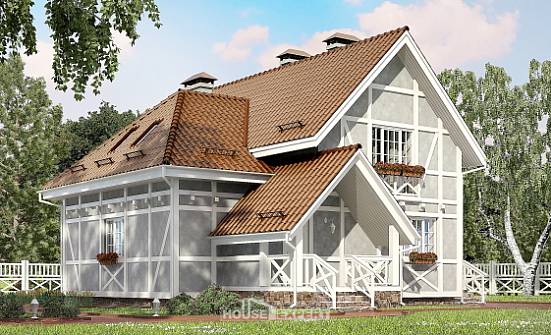 160-003-Л Проект двухэтажного дома мансардой, доступный домик из керамзитобетонных блоков Суоярви | Проекты домов от House Expert