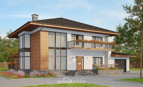 305-001-П Проект двухэтажного дома и гаражом, классический дом из бризолита Петрозаводск | Проекты домов от House Expert