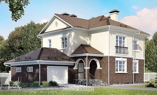 190-002-Л Проект двухэтажного дома и гаражом, просторный домик из пеноблока Лахденпохья | Проекты домов от House Expert