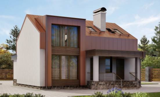 120-004-Л Проект двухэтажного дома мансардой, бюджетный домик из поризованных блоков Сегежа | Проекты домов от House Expert
