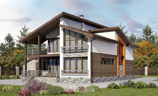 240-004-П Проект двухэтажного дома с мансардным этажом и гаражом, простой коттедж из керамзитобетонных блоков Сегежа | Проекты домов от House Expert