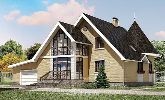 250-001-Л Проект двухэтажного дома мансардой и гаражом, средний дом из теплоблока Суоярви | Проекты домов от House Expert