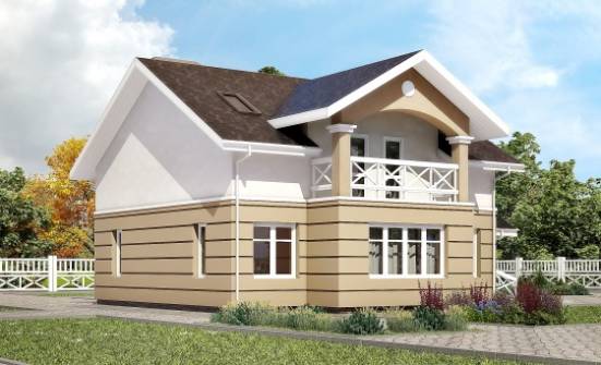 155-009-П Проект двухэтажного дома с мансардным этажом, классический дом из арболита Кондопога | Проекты домов от House Expert