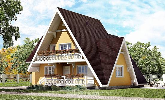 155-008-П Проект двухэтажного дома с мансардой, небольшой домик из бревен Лахденпохья | Проекты домов от House Expert