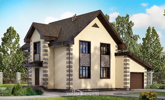 160-004-П Проект двухэтажного дома и гаражом, простой загородный дом из блока Лахденпохья | Проекты домов от House Expert