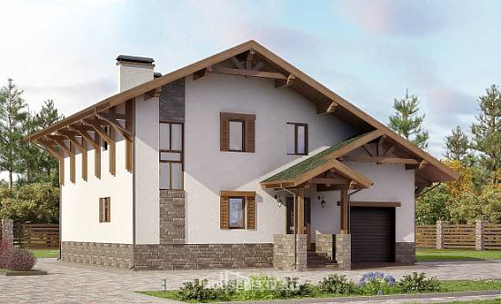 190-007-П Проект двухэтажного дома с мансардным этажом и гаражом, красивый домик из кирпича Лахденпохья | Проекты домов от House Expert