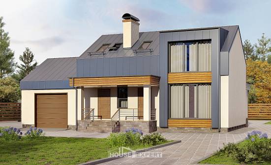 150-015-П Проект двухэтажного дома с мансардным этажом, гараж, классический загородный дом из бризолита Олонец | Проекты домов от House Expert