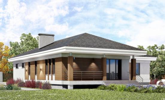 165-001-П Проект одноэтажного дома, гараж, бюджетный коттедж из арболита Кемь | Проекты одноэтажных домов от House Expert