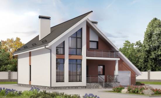 200-007-П Проект двухэтажного дома с мансардой и гаражом, уютный коттедж из газосиликатных блоков Питкяранта | Проекты домов от House Expert