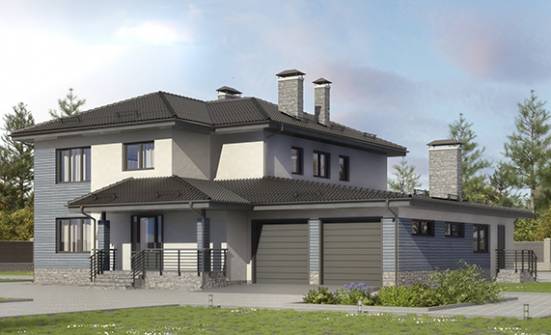 340-005-П Проект двухэтажного дома и гаражом, современный загородный дом из газобетона Суоярви | Проекты домов от House Expert