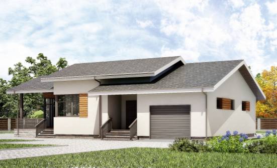 135-002-П Проект одноэтажного дома, гараж, недорогой загородный дом из газосиликатных блоков Костомукша | Проекты домов от House Expert