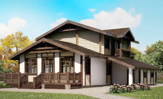190-004-П Проект двухэтажного дома с мансардой, гараж, уютный коттедж из поризованных блоков из дерева Суоярви | Проекты домов от House Expert