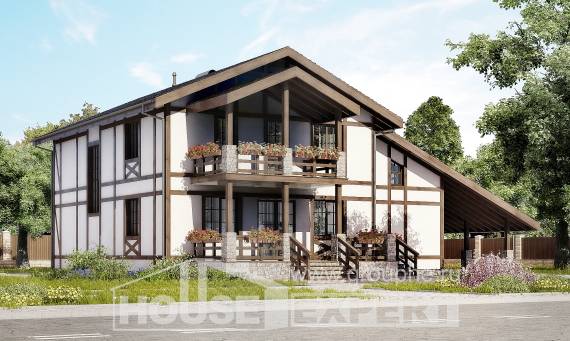 250-002-Л Проект двухэтажного дома с мансардой и гаражом, современный дом из кирпича Олонец, House Expert