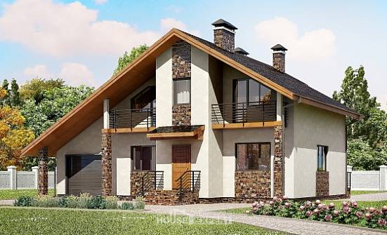 180-008-Л Проект двухэтажного дома с мансардным этажом и гаражом, средний домик из газосиликатных блоков Кемь | Проекты домов от House Expert