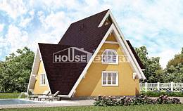 155-008-П Проект двухэтажного дома с мансардным этажом, компактный домик из бревен Суоярви, House Expert