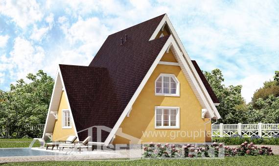 155-008-П Проект двухэтажного дома с мансардным этажом, компактный домик из бревен Суоярви, House Expert