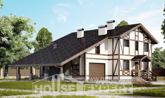 250-002-Л Проект двухэтажного дома с мансардой и гаражом, современный дом из кирпича Питкяранта, House Expert