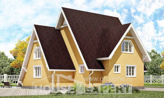 155-008-П Проект двухэтажного дома с мансардным этажом, классический коттедж из дерева Кондопога, House Expert