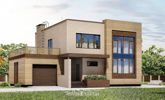 220-003-Л Проект двухэтажного дома, гараж, современный загородный дом из пеноблока Олонец | Проекты домов от House Expert