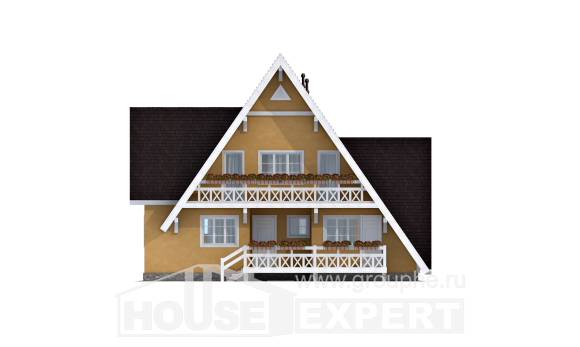 155-008-П Проект двухэтажного дома с мансардой, простой коттедж из бревен Сортавала, House Expert