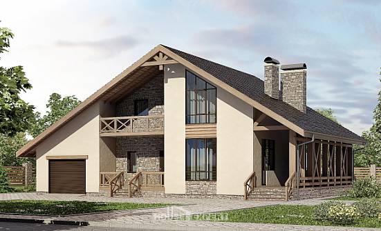265-001-Л Проект двухэтажного дома с мансардой и гаражом, современный дом из пеноблока Олонец | Проекты домов от House Expert