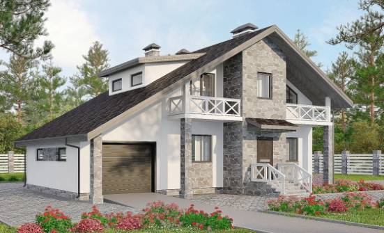 180-017-Л Проект двухэтажного дома с мансардой, гараж, простой дом из теплоблока Питкяранта | Проекты домов от House Expert