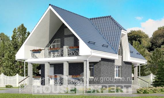 125-002-Л Проект двухэтажного дома с мансардным этажом и гаражом, скромный загородный дом из газобетона Олонец, House Expert
