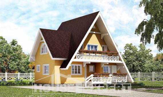 155-008-П Проект двухэтажного дома с мансардным этажом, бюджетный домик из дерева Кемь, House Expert
